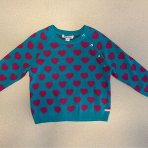 Posh peanut  Teal and Pink Heart Sweater size 3T